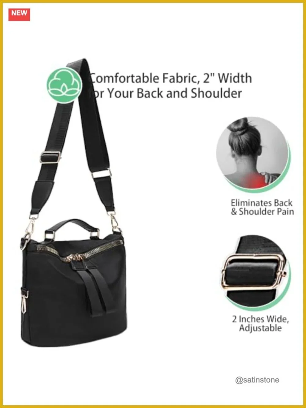 Adjustable Crossbody Purse Strap Replacement, Wide Canvas Shoulder Strap
